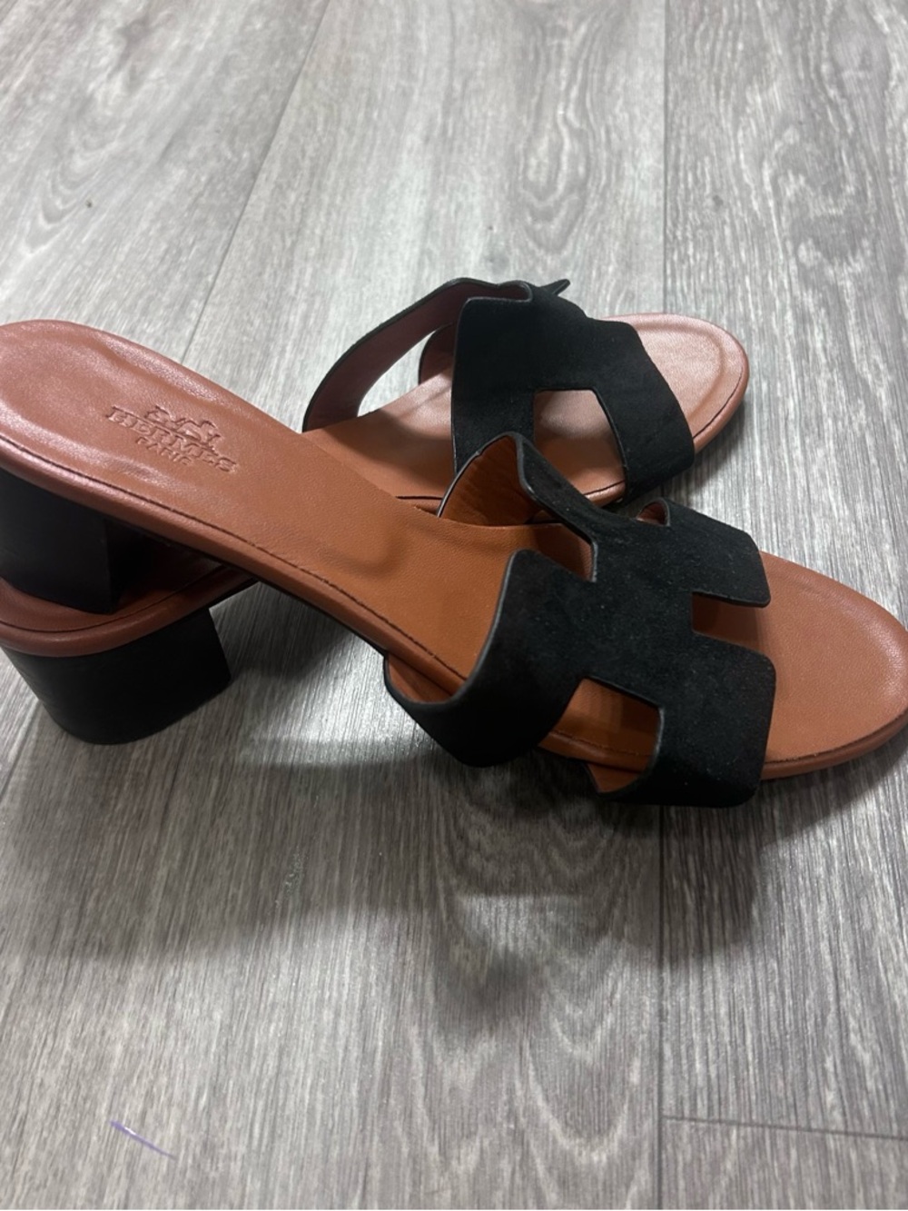Black & Brown Leather Slide Sandals - Classic Women's Slides - Picture 2 of 3